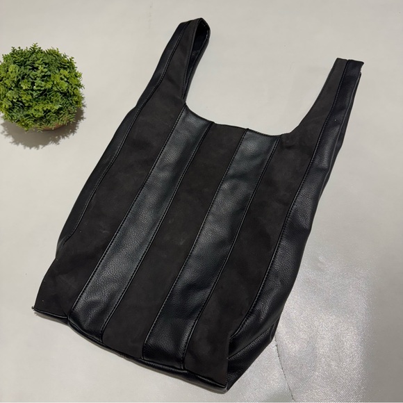 Urban Expressions Handbags - Urban Expressions Black Leather Suede Stripe Patchwork Hobo‎ Bag Purse Edgy